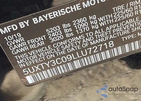 2020 BMW X3 Sdrive30I z USA, uszkodzony, nr VIN 5UXTY3C09LLU72718
